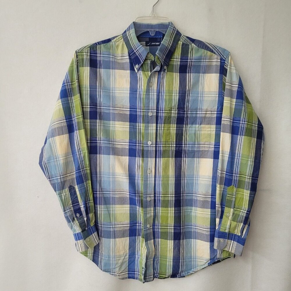 JANTZEN Mens‎ Plaid Button Down Shirt Long Sleeve Casual Cotton Size M